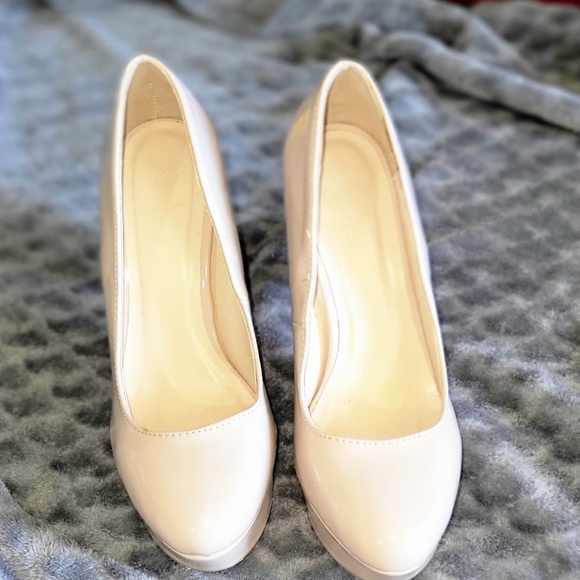Nude Faux Leather Heels - Picture 1 of 3